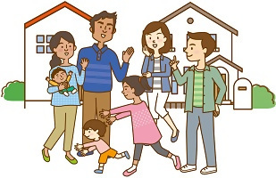 イラスト：家族で交流している