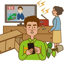 イラスト：地震の時に情報を集めている