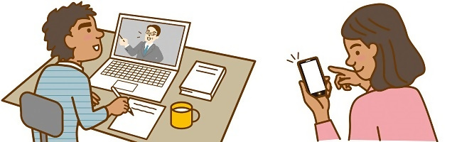 イラスト：インターネットで日本語を勉強している