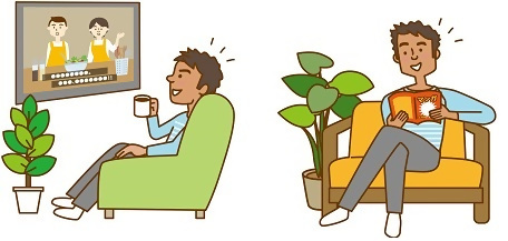 イラスト：テレビを見たり漫画を読んでいる