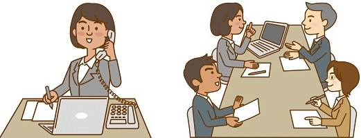 イラスト：電話をしている、会議をしている