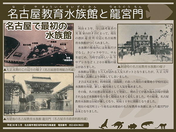 写真:歴史案内板「名古屋教育水族館と龍宮門」の表示面