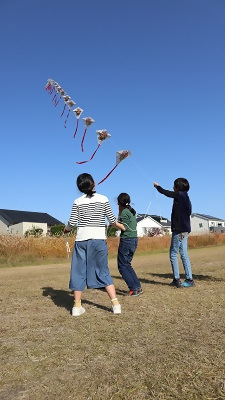写真:連凧を揚げる様子