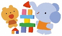 動物が積み木で遊ぶイラスト