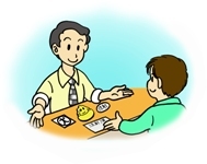 イラスト：保健所で手続きをしている