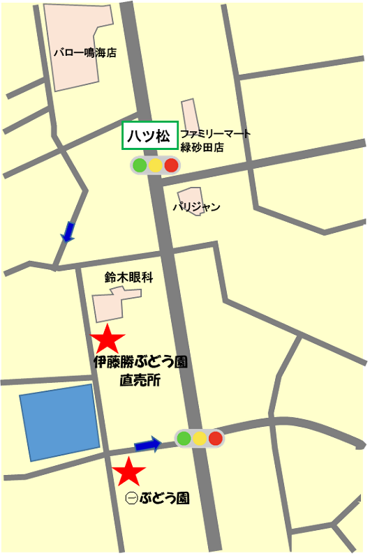 伊藤勝ぶどう園直売所・㊀（まるいち）ぶどう園の地図