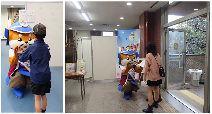 写真：「めいとう勝家くん」グリーティングの様子