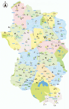 地図：名東区内の公園に番号を付け、学区ごとにデータでまとめてあります。