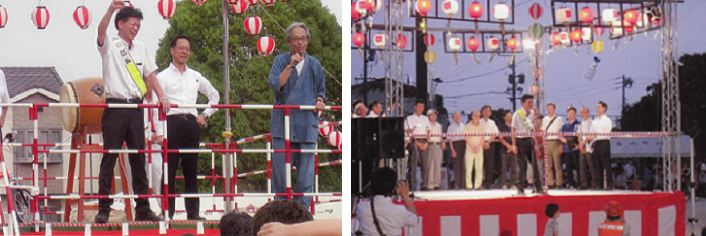 写真：手を振る区長とあいさつの様子です