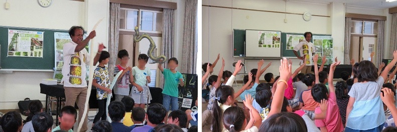 写真：平針南小学校で行われたクマーラ先生の特別授業の様子