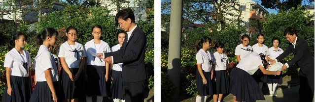 写真：天白中学校園芸部のみなさんへ区長感謝状の贈呈です