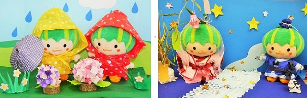 写真：6月のレインコートかぼっちと7月のたなばたかぼっち