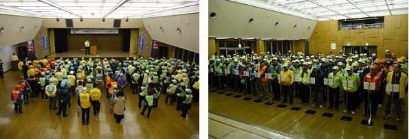 写真：区役所講堂に集合した学区や防犯関係団体の皆さんの様子です