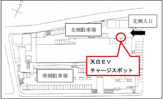 地図：天白区役所北側駐車場東にある北側入口を入ってすぐ左の場所に設置