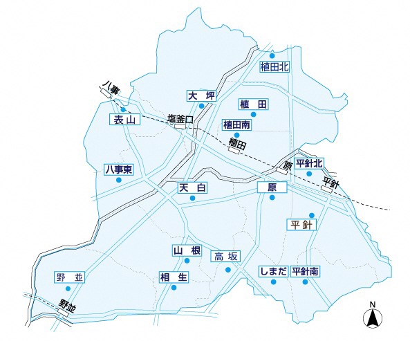 地図:区内のコミュニティセンター等略図