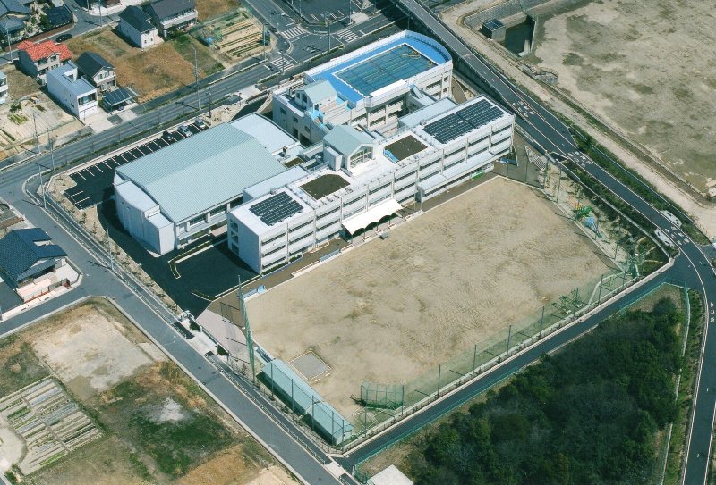 写真：航空写真による全景。