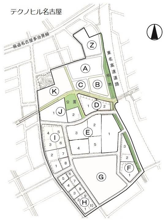 地図:テクノヒル名古屋の区画配置図