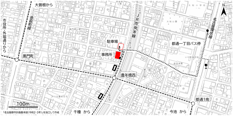地図：事務所案内図（都市計画基本図を加工）
