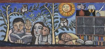 写真:北川民次の瀬戸市立図書館陶壁原画 勉学