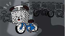 イラスト：放置自転車くんを持ち主が迎えに来る