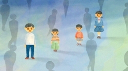 イラスト:困った様子のこどもたち困っている男の子