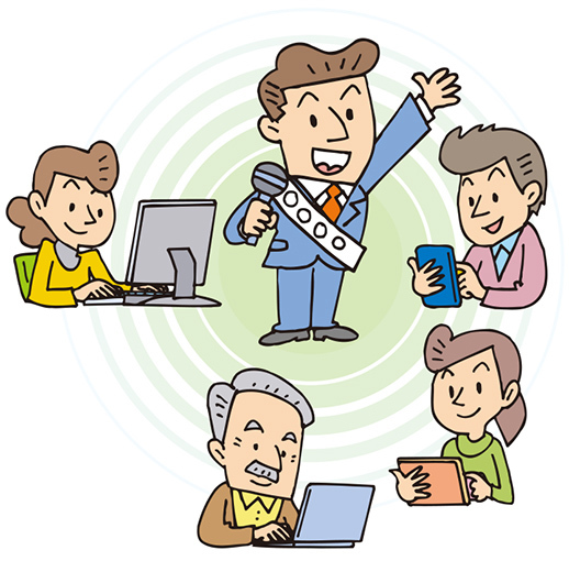 有権者や候補者がインターネットを使用しているイラスト