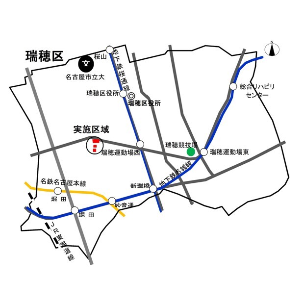 地図:瑞穂町字田光地区の実施地区を表示する図