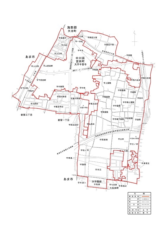 地図:千音寺第一地区の実施前の町名・町界図