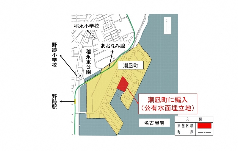 地図:潮凪町の位置を表示する図(港区)