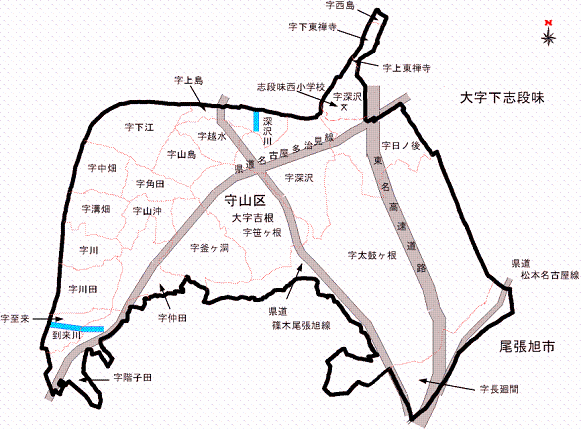 地図:守山区吉根地区の実施前の町名・町界図