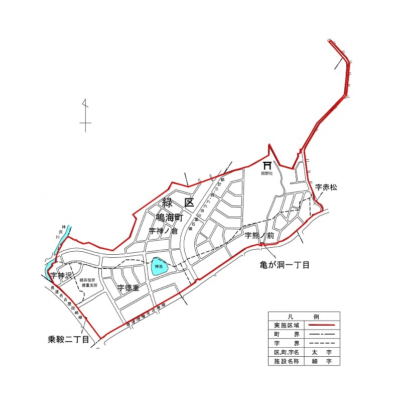 地図:徳重北部地区の実施前の町名・町界図