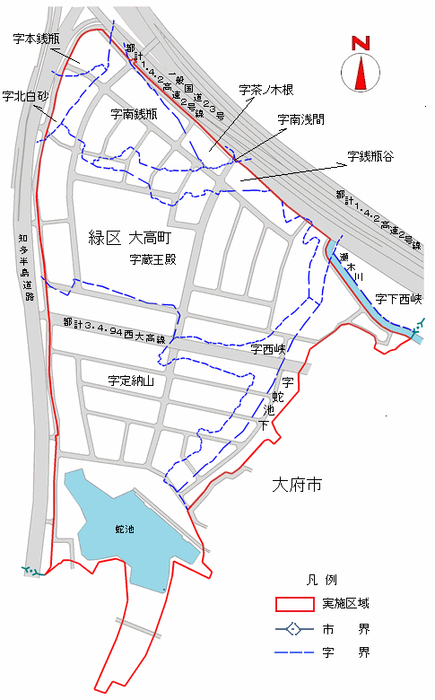 地図:定納山地区の実施前の町名・町界図