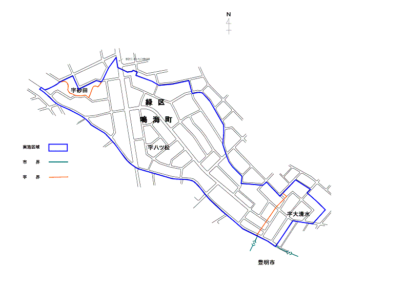 地図:八ツ松地区の実施前の町名・町界図