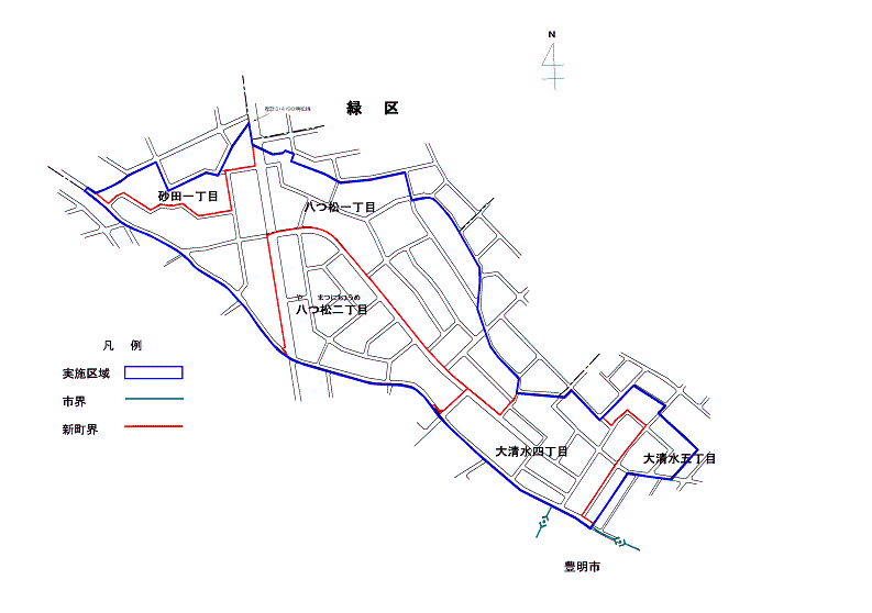地図:八ツ松地区の実施後の町名・町界図