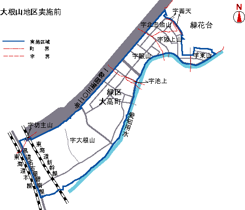 地図:緑区大根山地区の実施前の図