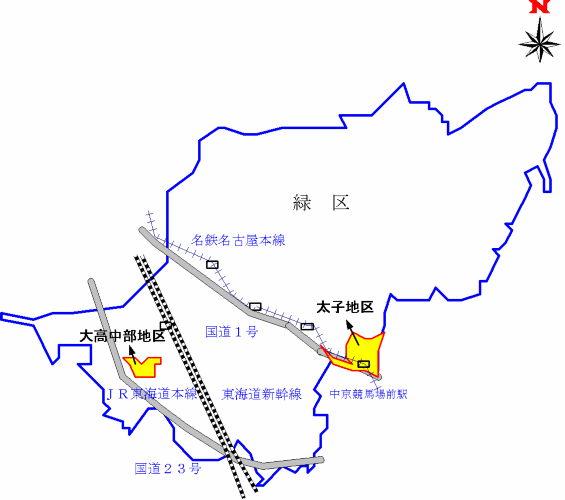 地図:緑区太子地区・大高中部地区の位置図
