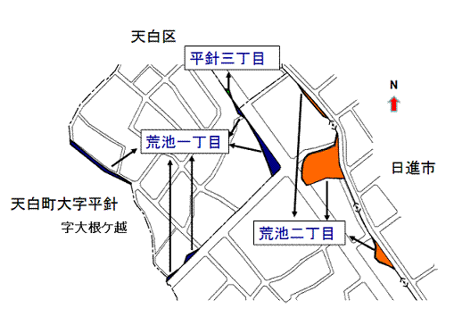 地図:荒池北地区の実施後の町を示す図