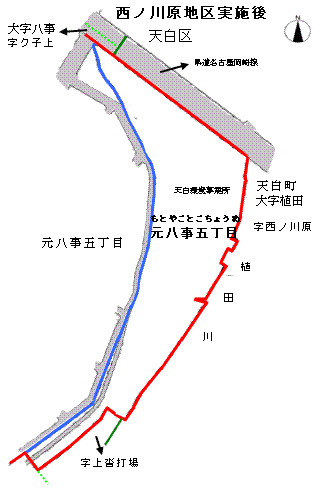 地図:天白区西ノ川原地区の実施後の図