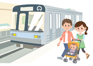 子育て世帯と地下鉄のイラスト