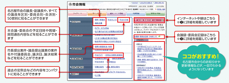 イラスト:市会情報ホームページ画面