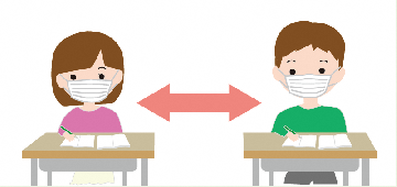 イラスト:ソーシャルディスタンスを保って座る児童