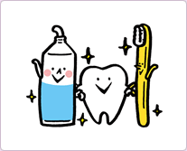 歯磨き粉と歯と歯ブラシが並んでいるイラスト