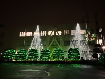 写真：区役所庁舎のイルミネーションの様子