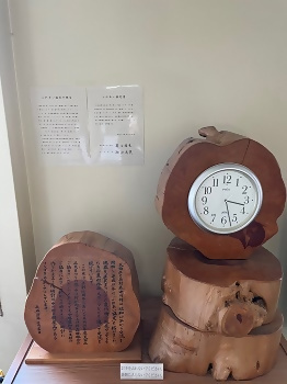 写真：区役所3階エレベーターホールにあるイチョウの木の切り株