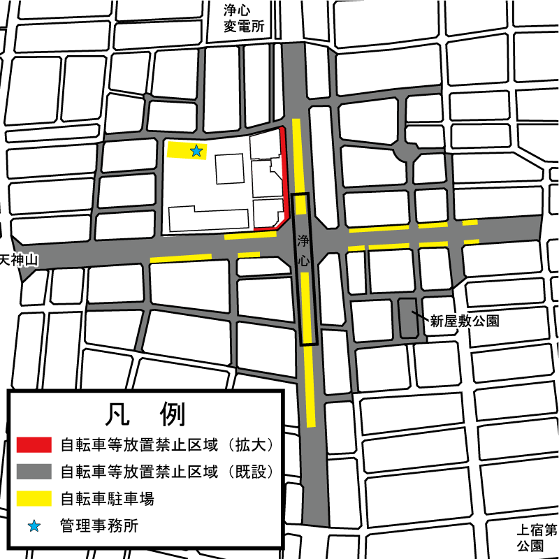 地図：浄心駅自転車等放置禁止区域図