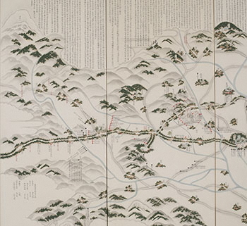 写真：関ヶ原の戦いなどを描いた地図屏風