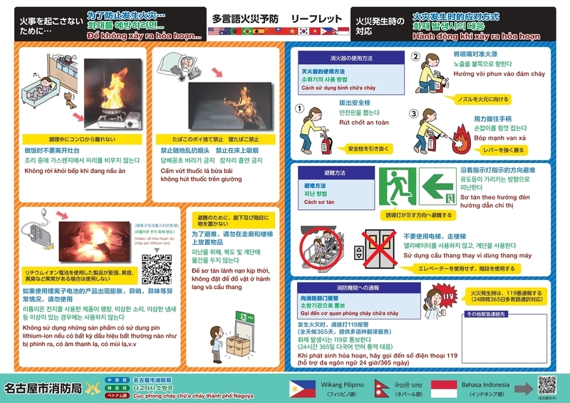 写真：外国人向け火災予防啓発リーフレット（中国語・韓国語・ベトナム語）