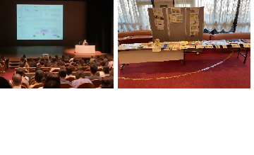 写真：講演会と展示の様子