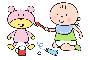 子と熊のぬいぐるみのイラスト