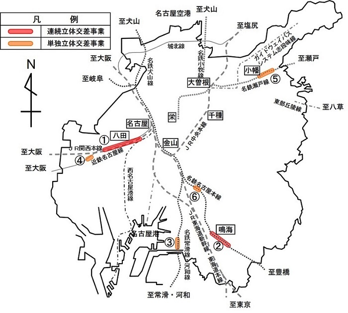 地図:最近の立体交差事業箇所図